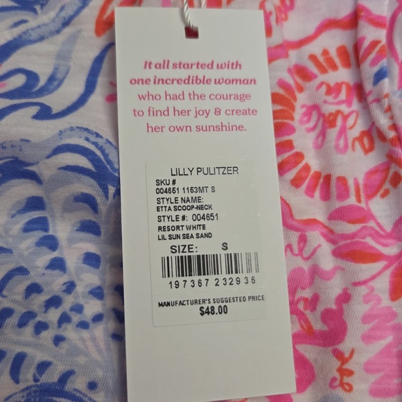 NWT Lilly Pulitzer Etta Scoop Neck Top "Lil Sun Sea Sand" - Picture 2 of 11